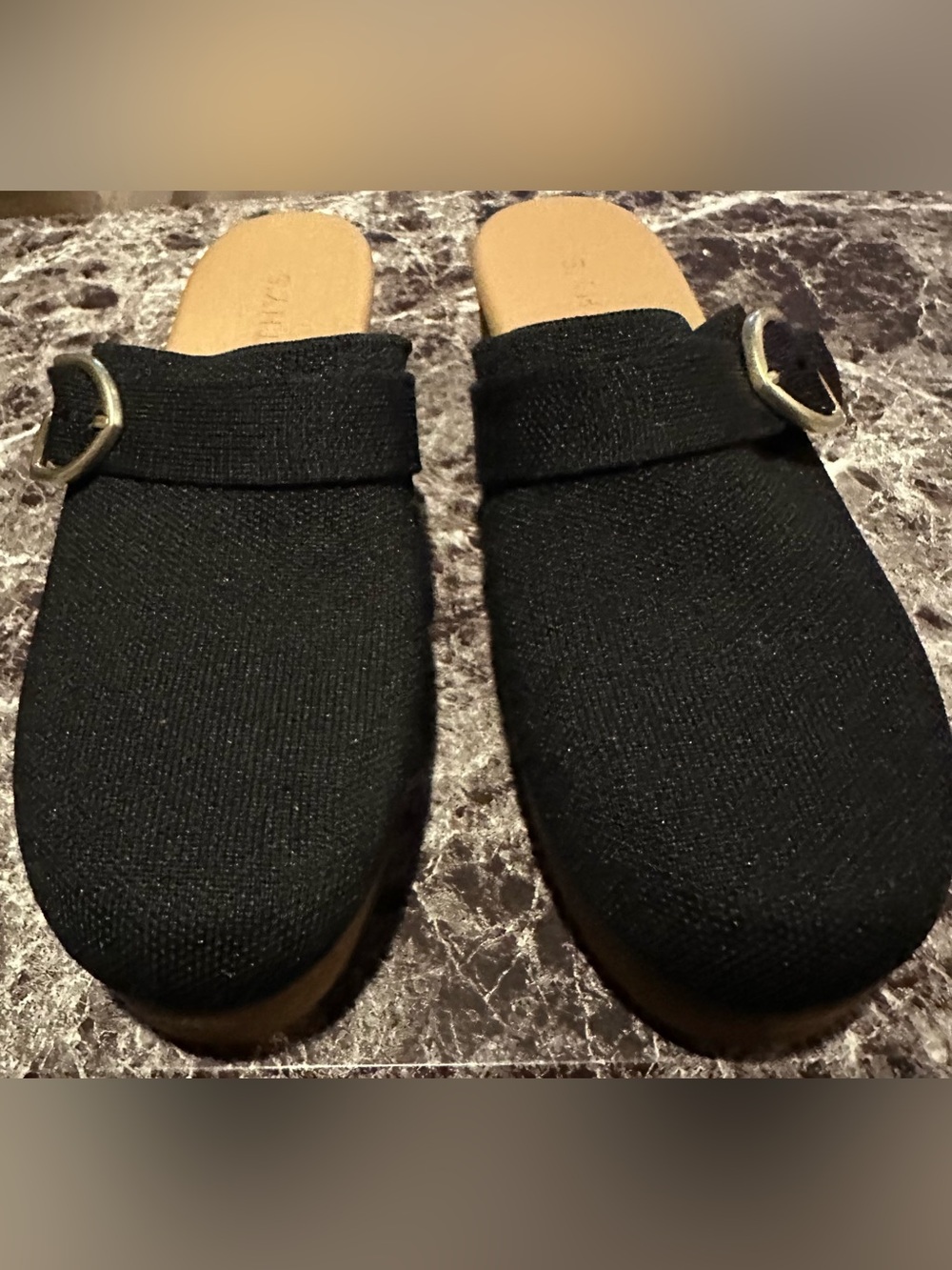 Women's Black Slip-On Mule with Buckle Accent by Rothy’s